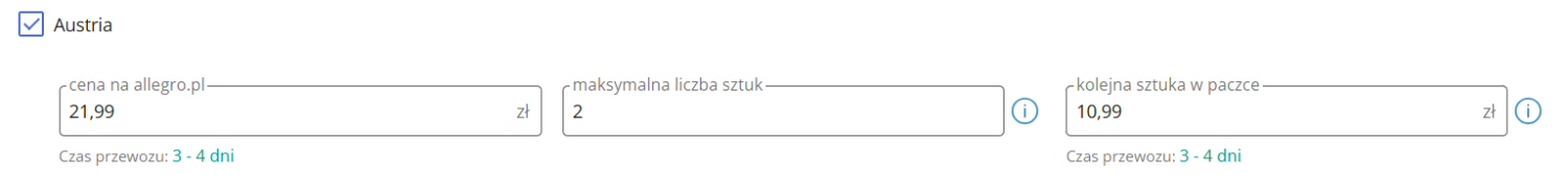 Uzupełnianie danych wysyłki do danego kraju na Allegro