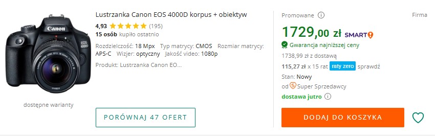 Raty Zero Procent na Allegro - blękitne oznaczenie na produkcie na listingu Allegro