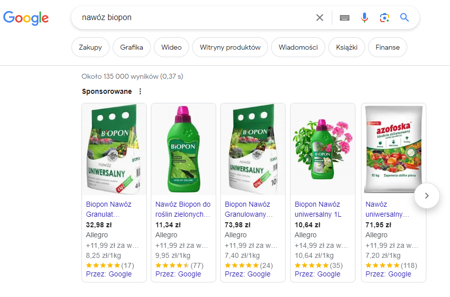 Google Ads przykłady reklam w wynikach wyszukiwań w Google