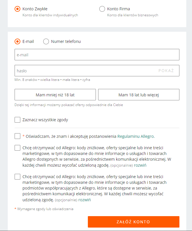 Jak założyć konto na Allegro?Wypełnianie formularza