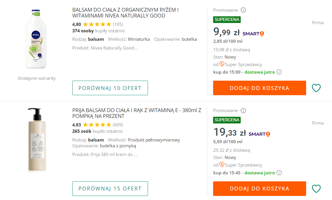 Lista produktów Allegro - jak jest teraz, per produkty na listingu