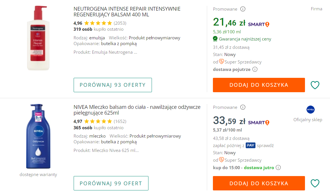Lista produktów Allegro - listing produktów na listingu przykład frazy balsam
