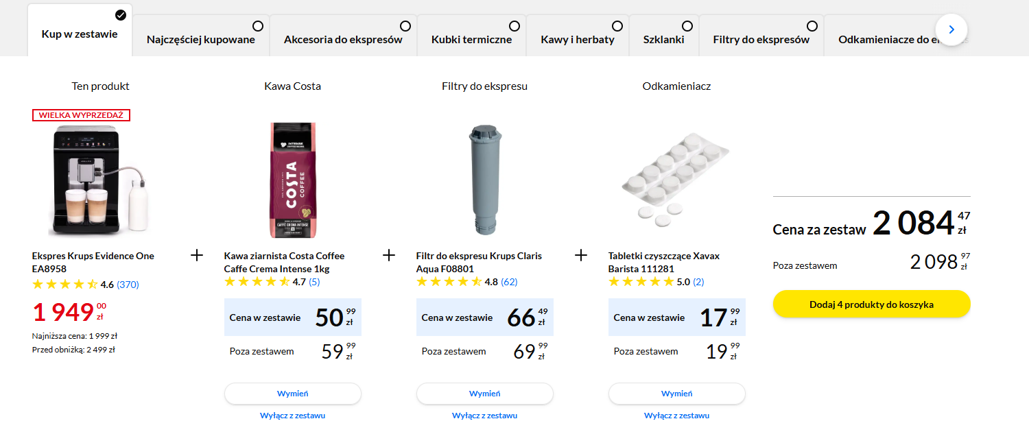 Up-selling - możliwości. Kupowanie produktów w zestawie