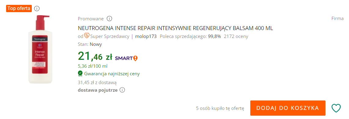 Top oferta Allegro - wybór na liście ofert z listy produktów na Allegro