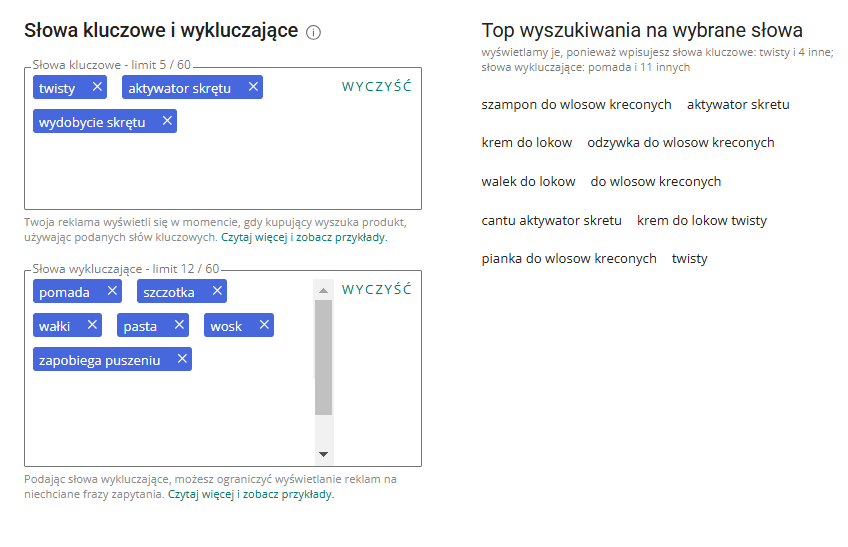Screen - Allegro Ads słowa kluczowe wykluczające się do kampanii graficznej Allegro