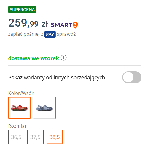 Up-selling - możliwości na Allegro. Przykład wielowariantowości w ofercie